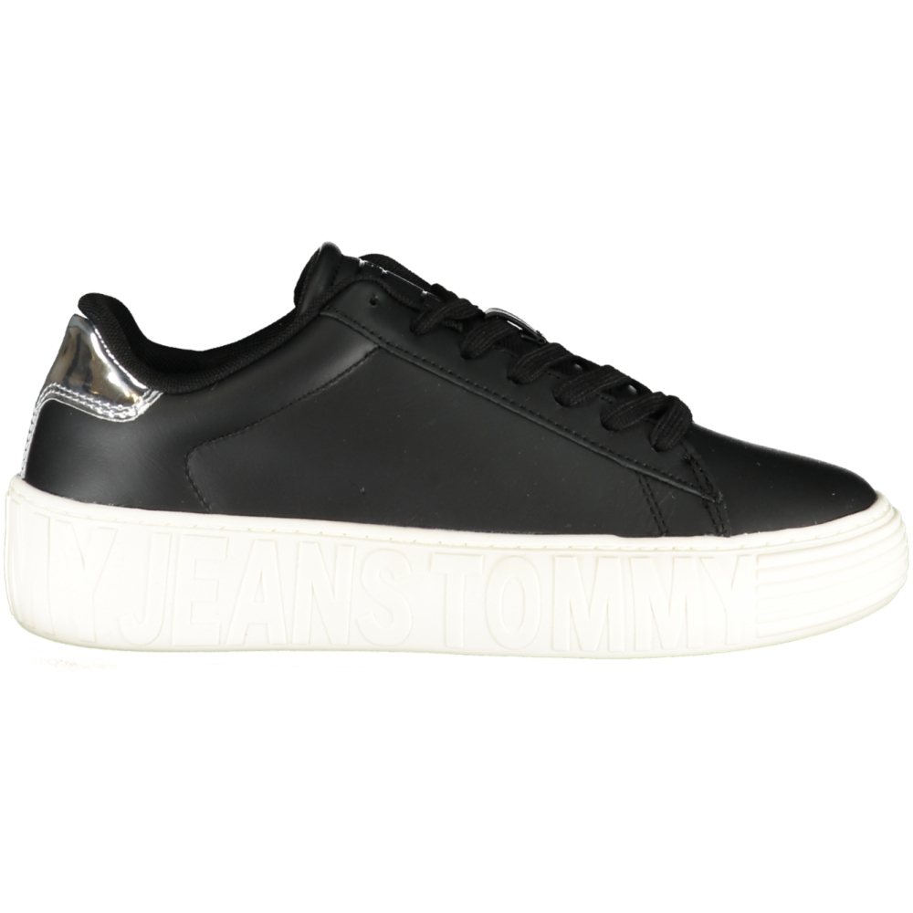 TOMMY HILFIGER BLACK WOMEN'S LEATHER TRAINERS