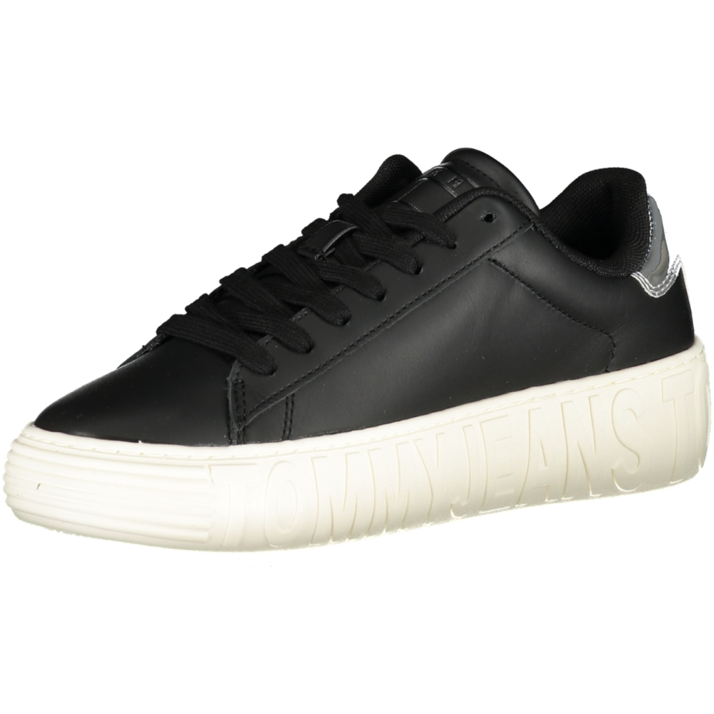 TOMMY HILFIGER BLACK WOMEN'S LEATHER TRAINERS