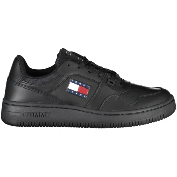 TOMMY HILFIGER BLACK WOMEN'S LEATHER TRAINERS TOMMY HILFIGER BLACK WOMEN'S LEATHER TRAINERS