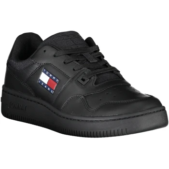TOMMY HILFIGER BLACK WOMEN'S LEATHER TRAINERS TOMMY HILFIGER BLACK WOMEN'S LEATHER TRAINERS