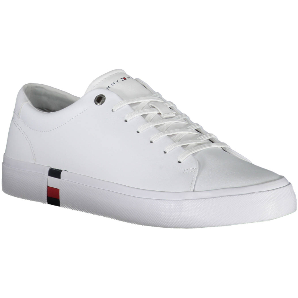 TOMMY HILFIGER WHITE MEN'S LEATHER TRAINERS