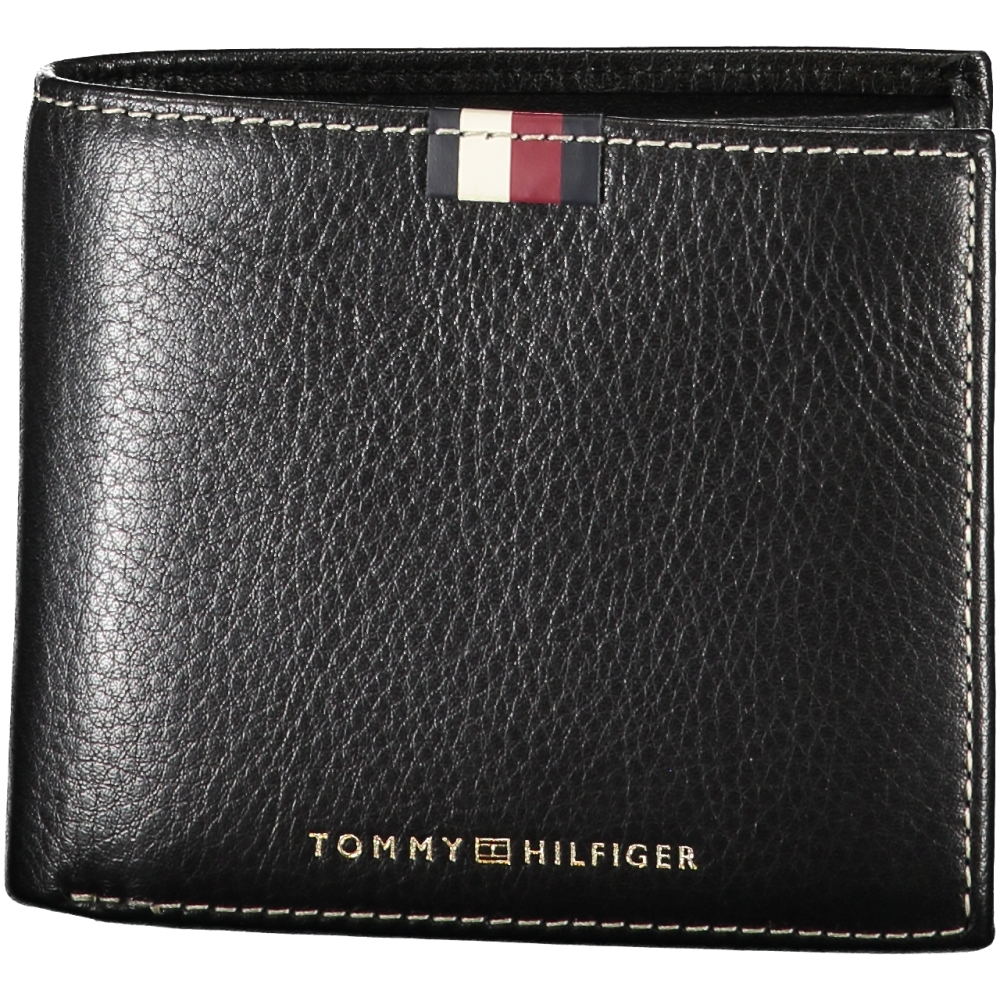 TOMMY HILFIGER MEN'S BLACK LEATHER WALLET