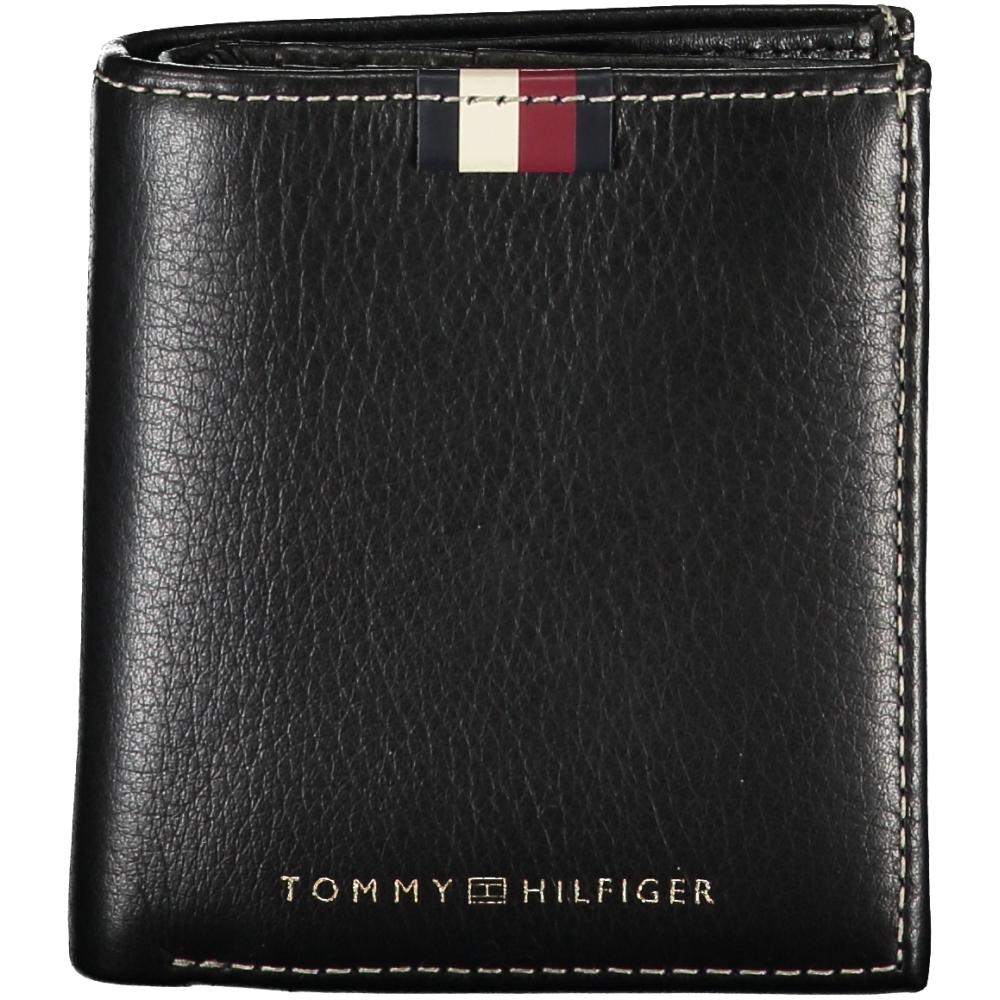 TOMMY HILFIGER MEN'S BLACK LEATHER WALLET