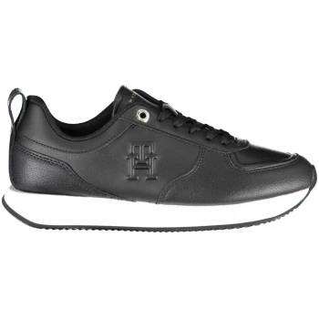 TOMMY HILFIGER BLACK WOMEN'S LEATHER TRAINERS TOMMY HILFIGER BLACK WOMEN'S LEATHER TRAINERS
