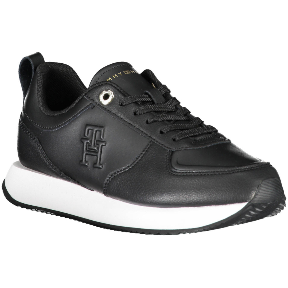 TOMMY HILFIGER BLACK WOMEN'S LEATHER TRAINERS