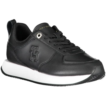 TOMMY HILFIGER BLACK WOMEN'S LEATHER TRAINERS TOMMY HILFIGER BLACK WOMEN'S LEATHER TRAINERS