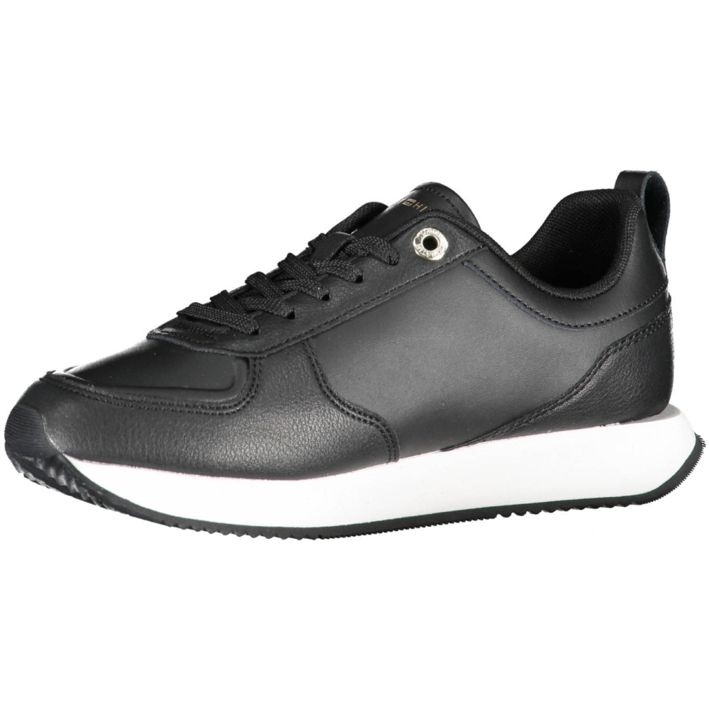 TOMMY HILFIGER BLACK WOMEN'S LEATHER TRAINERS