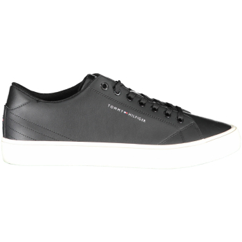 TOMMY HILFIGER BLACK MEN'S LEATHER TRAINERS
