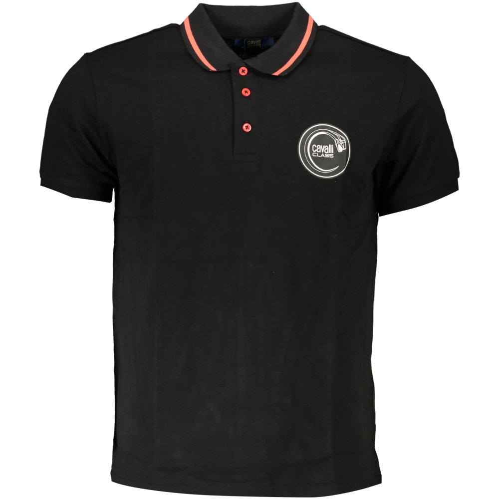 CAVALLI CLASS MEN'S SHORT SLEEVED BLACK POLO SHIRT