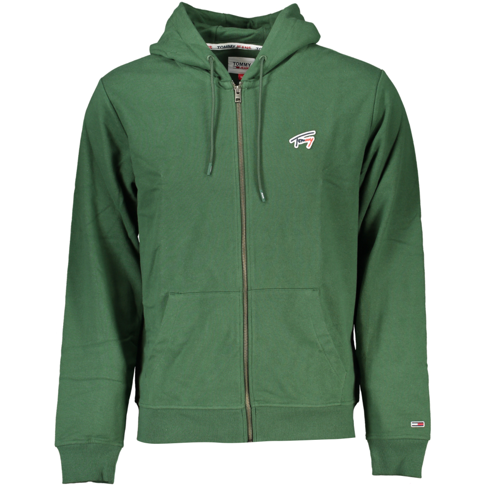 TOMMY HILFIGER MEN'S GREEN ZIPPED HOODIE