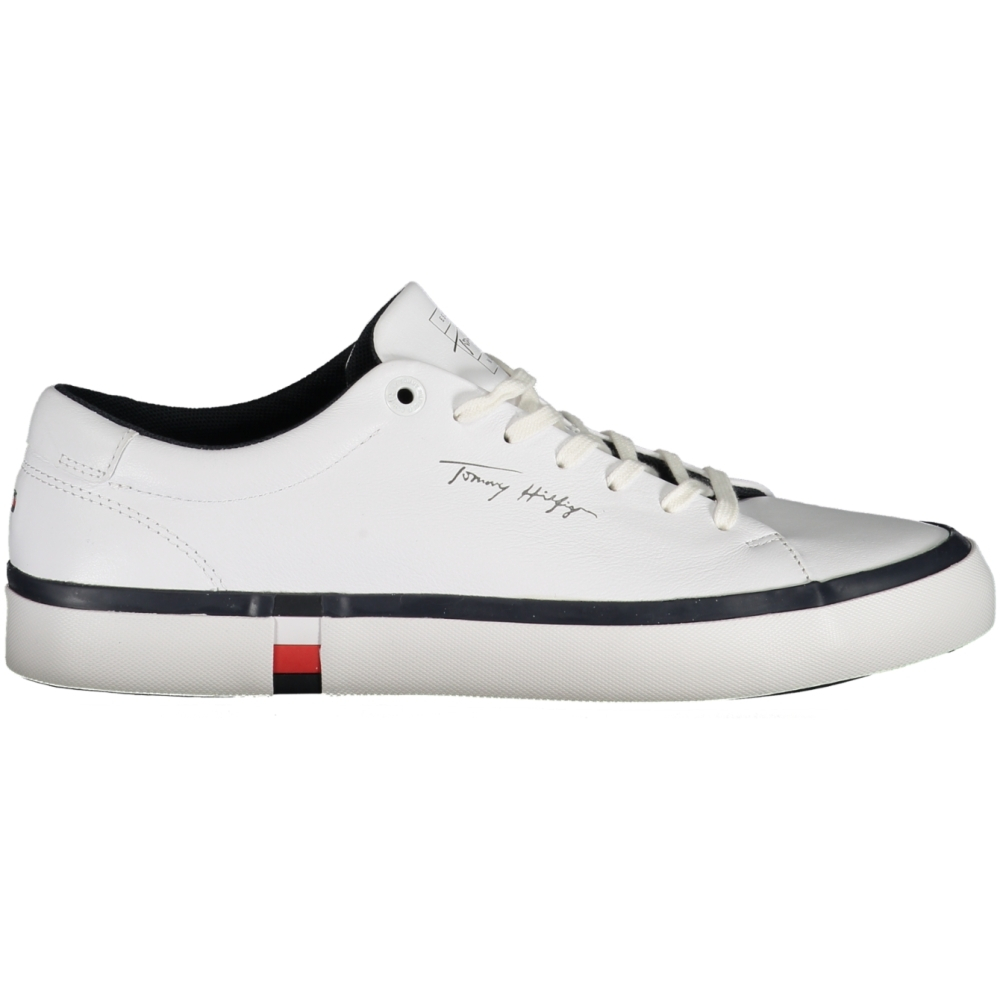 TOMMY HILFIGER MEN'S WHITE LEATHER TRAINERS