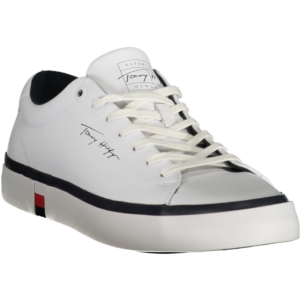 TOMMY HILFIGER MEN'S WHITE LEATHER TRAINERS