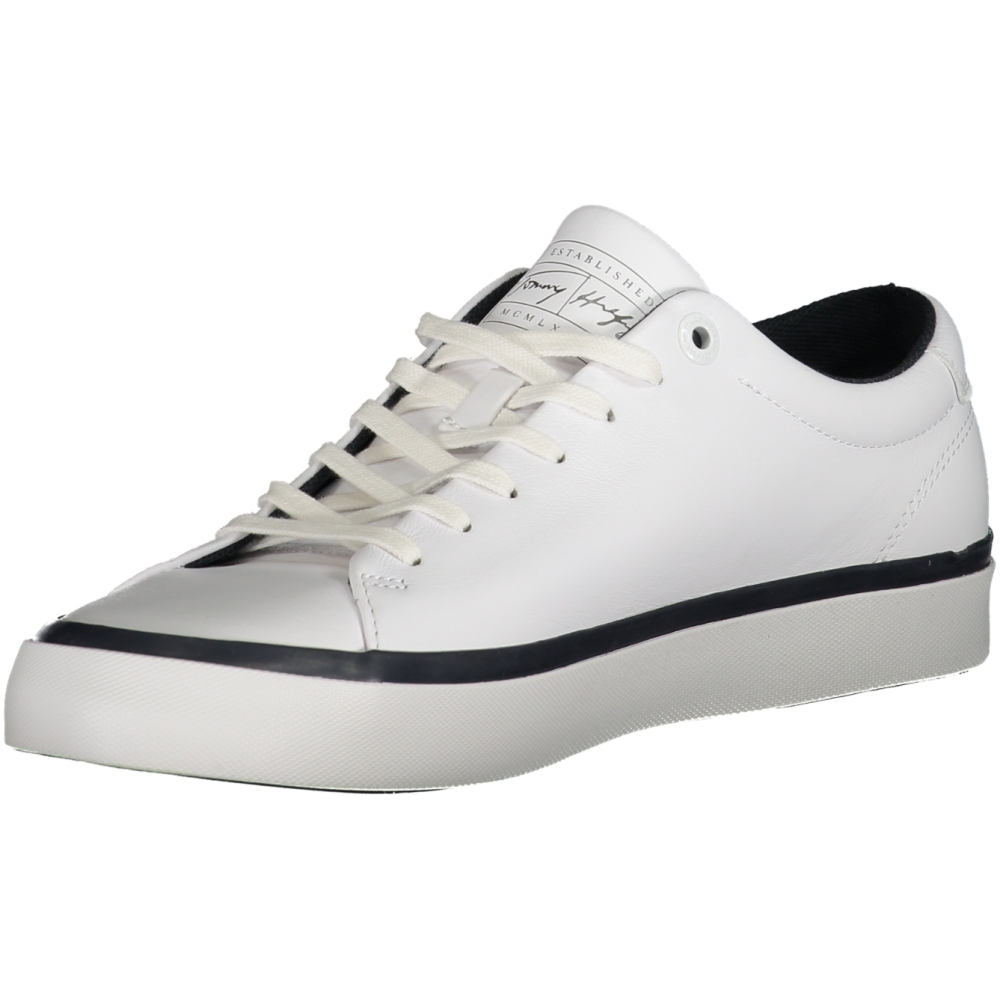 TOMMY HILFIGER MEN'S WHITE LEATHER TRAINERS