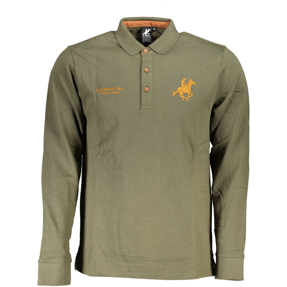 US GRAND POLO MILITARY GREEN MEN'S LONG SLEEVED POLO SHIRT