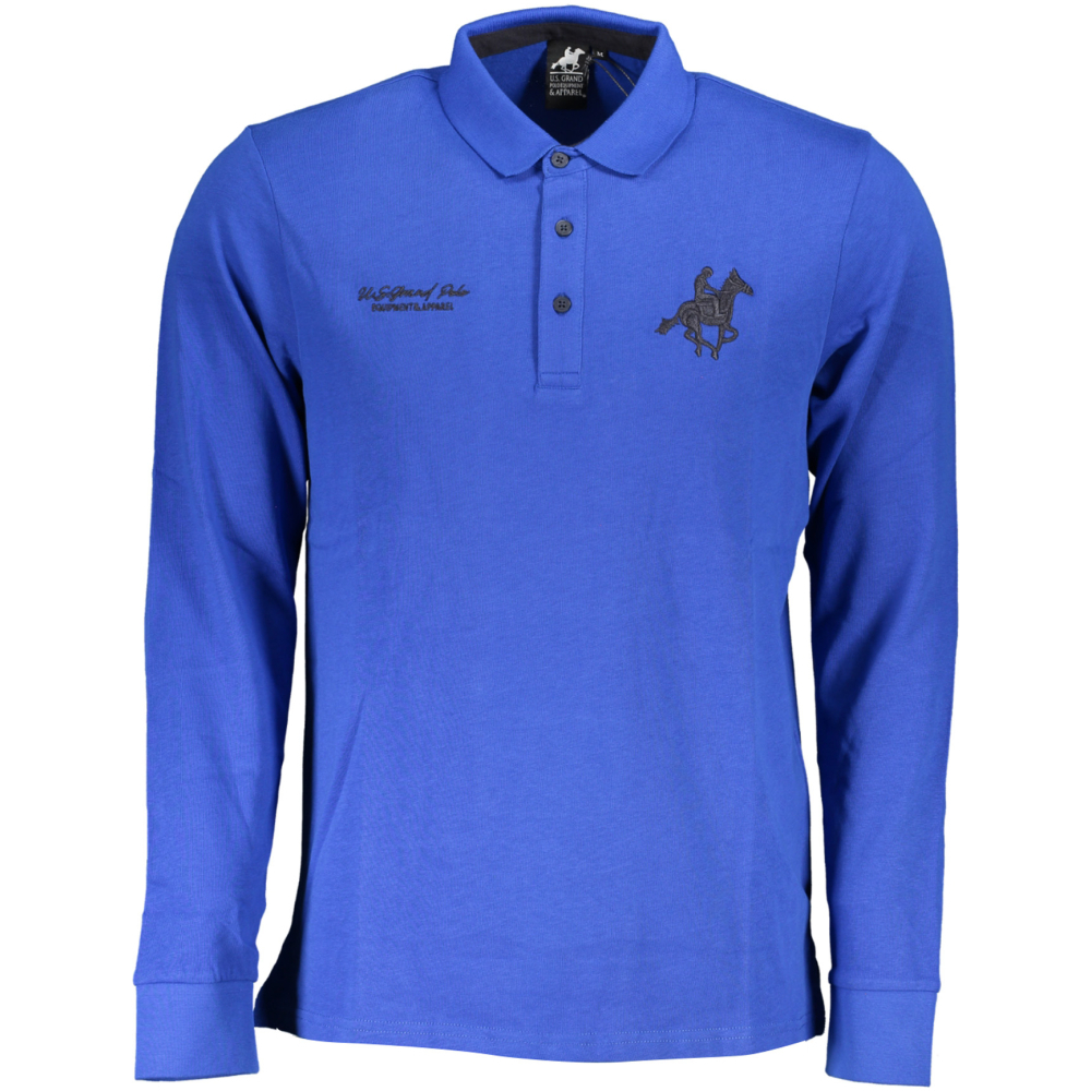 US GRAND POLO MEN'S LONG SLEEVED BLUE POLO SHIRT