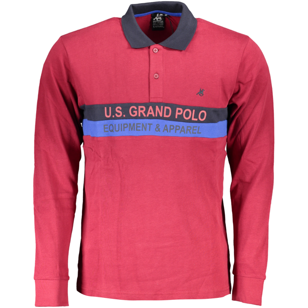 US GRAND POLO MEN'S LONG SLEEVED RED POLO SHIRT