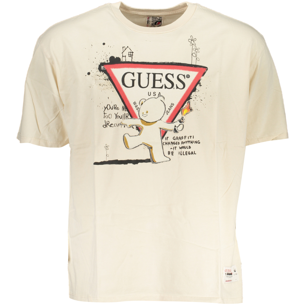 GUESS BEIGE MEN'S LOGO T-SHIRT