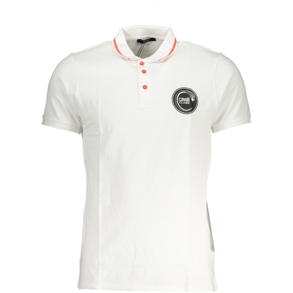 CAVALLI CLASS MEN'S WHITE SHORT SLEEVED POLO SHIRT