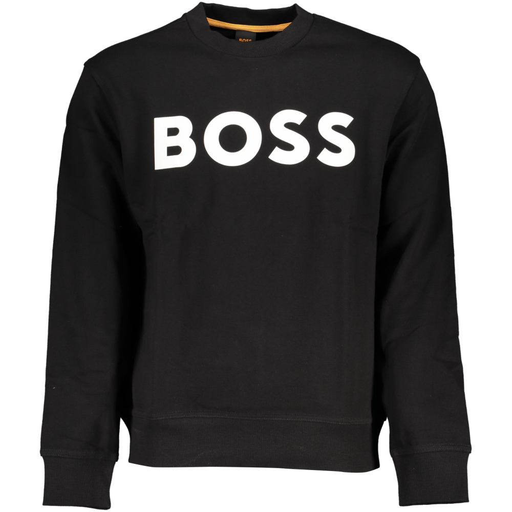 HUGO BOSS MEN'S BLACK ORGANIC COTTON LOGO SWEATSHIRT