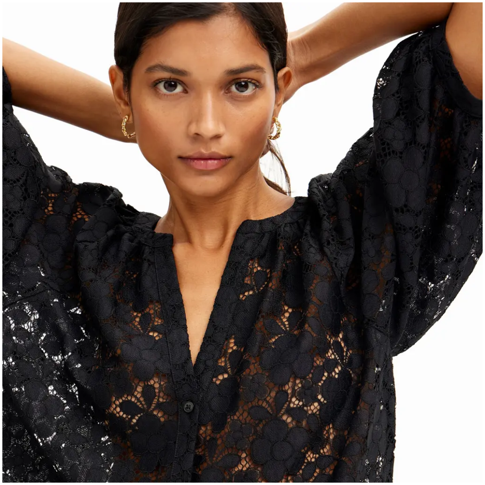 DESIGUAL Black Floral Lace Blouse