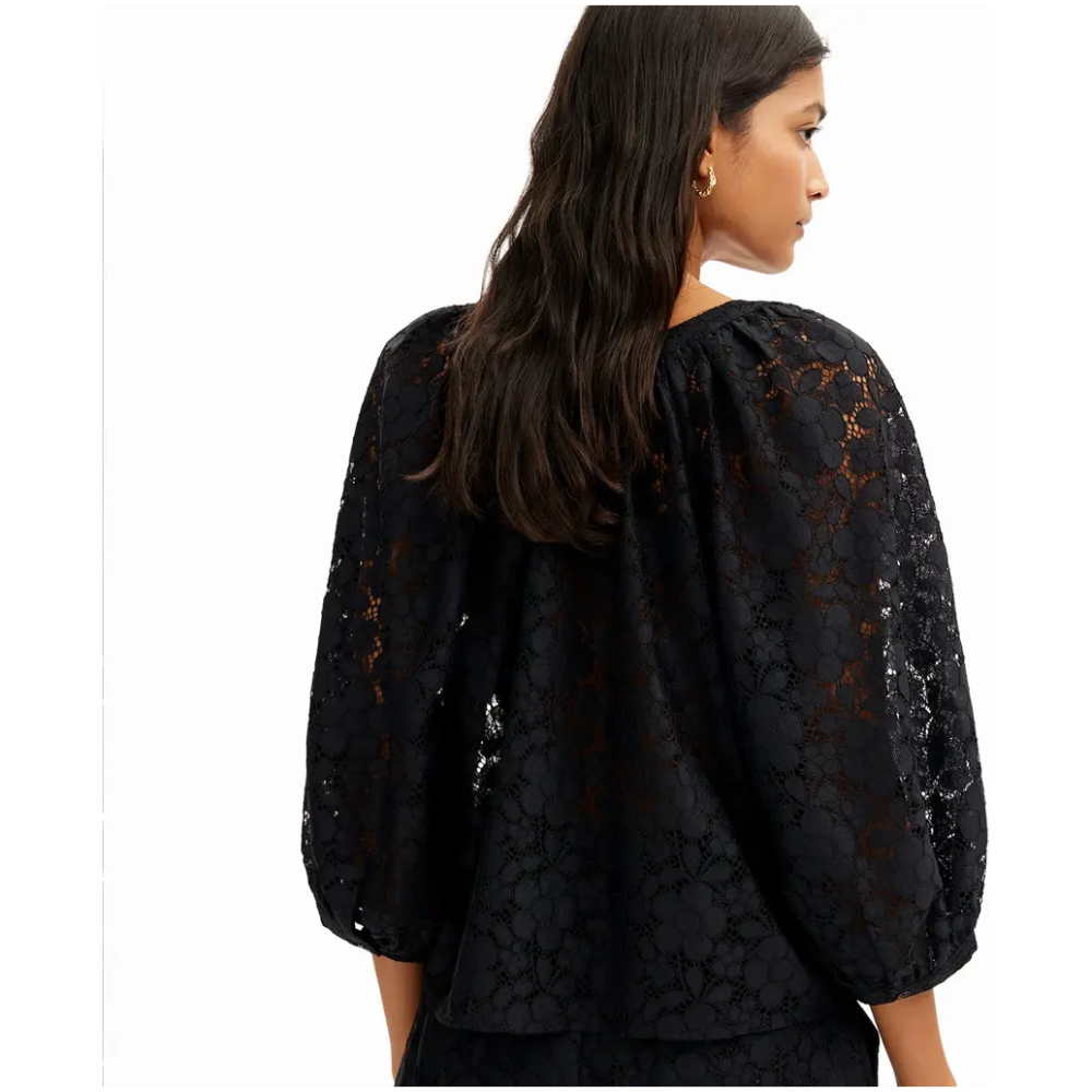 DESIGUAL Black Floral Lace Blouse