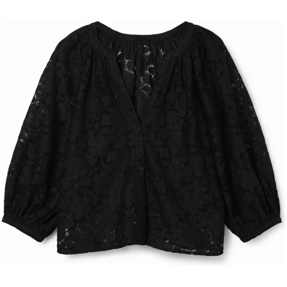 DESIGUAL Black Floral Lace Blouse