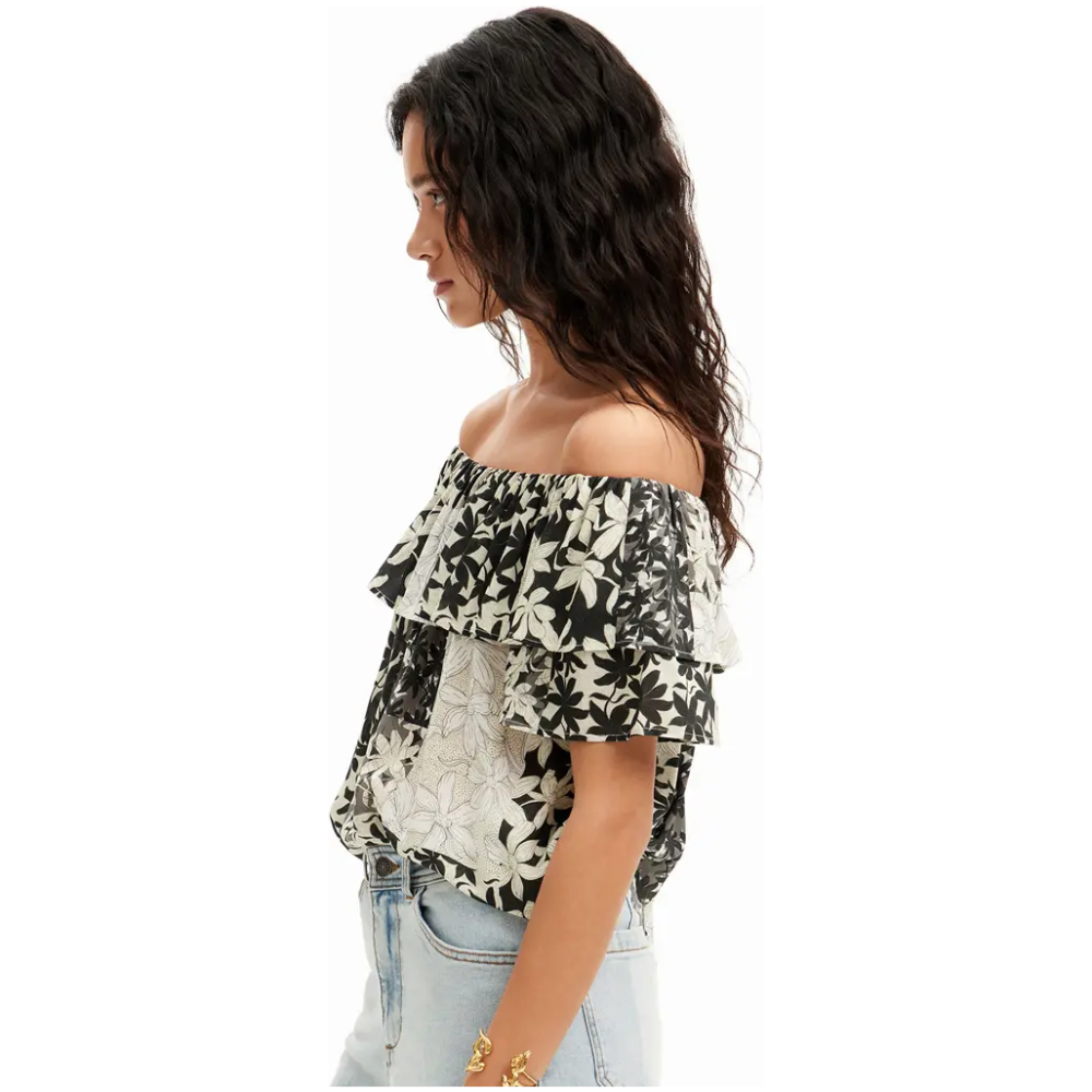 DESIGUAL Patchwork Floral Ruffle Blouse