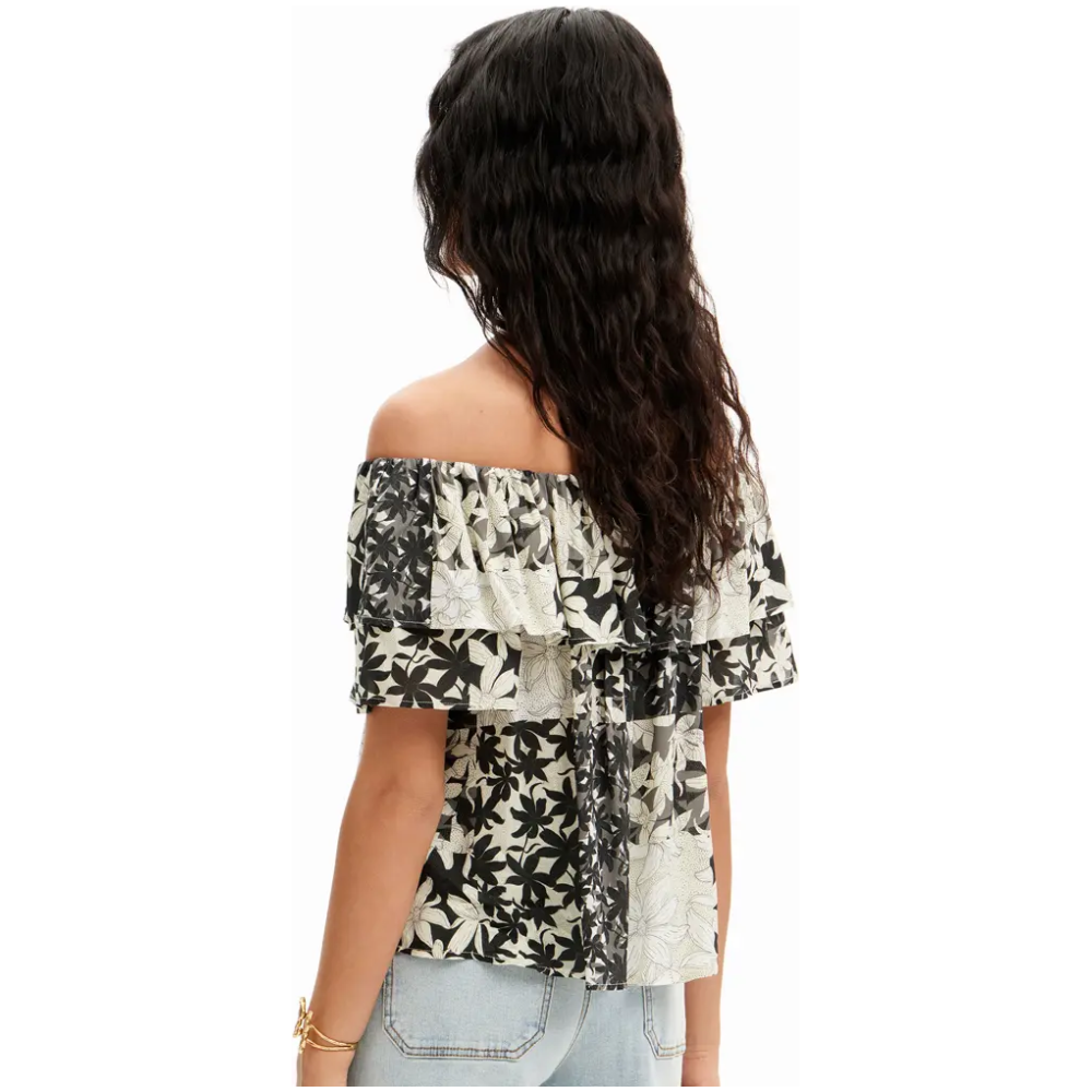 DESIGUAL Patchwork Floral Ruffle Blouse