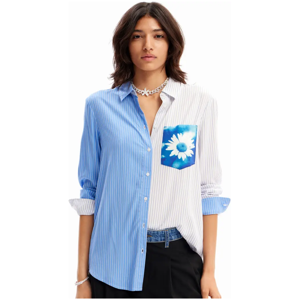 DESIGUAL Striped Patchwork Flower Shirt