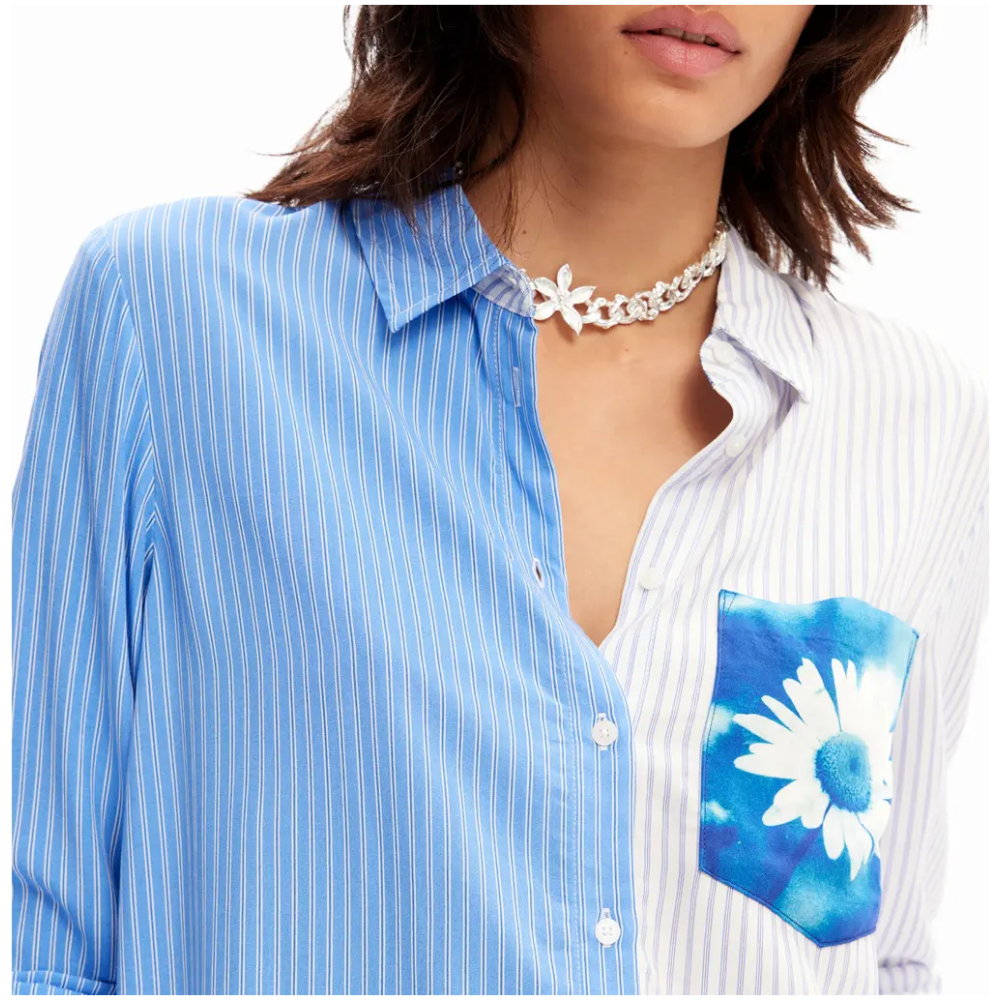 DESIGUAL Striped Patchwork Flower Shirt