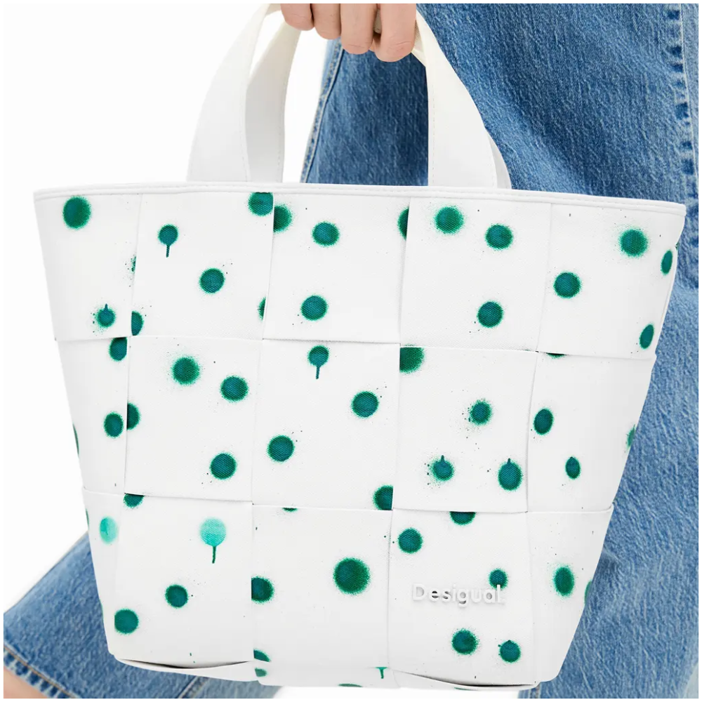 DESIGUAL White M Droplets Tote Bag