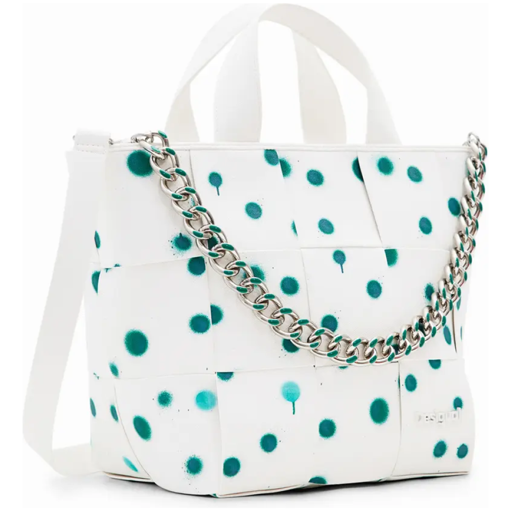 DESIGUAL White M Droplets Tote Bag