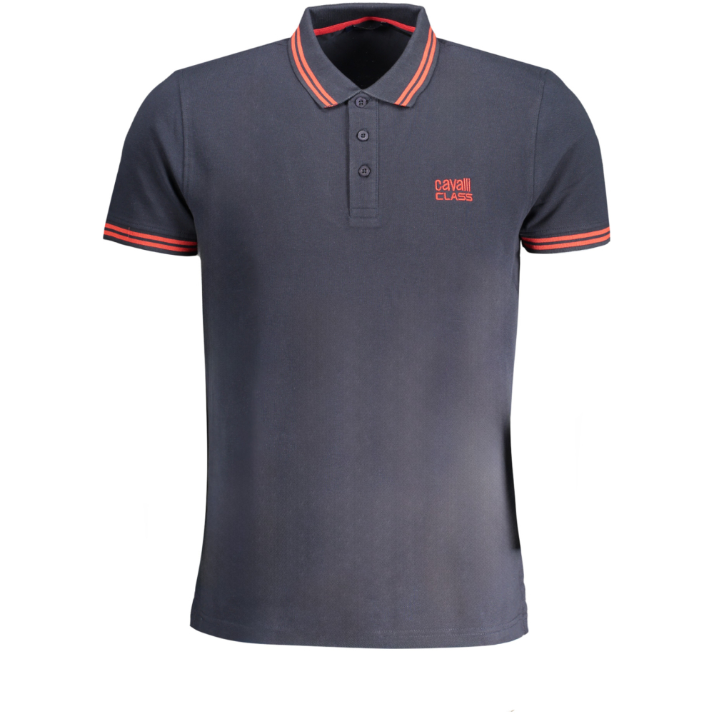 CAVALLI CLASS MEN'S NAVY BLUE SHORT SLEEVED POLO SHIRT